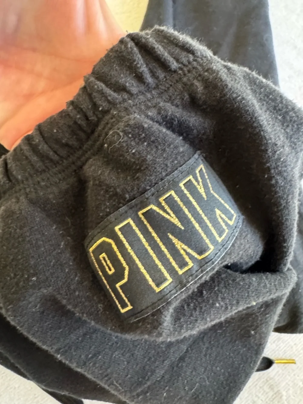 PINK Victoria's Secret Black Jogger Pants with White Logo Stripes - Picture 4 of 7